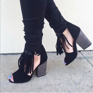 Black Peep Toe Chic Fringe Ankle Bootie
